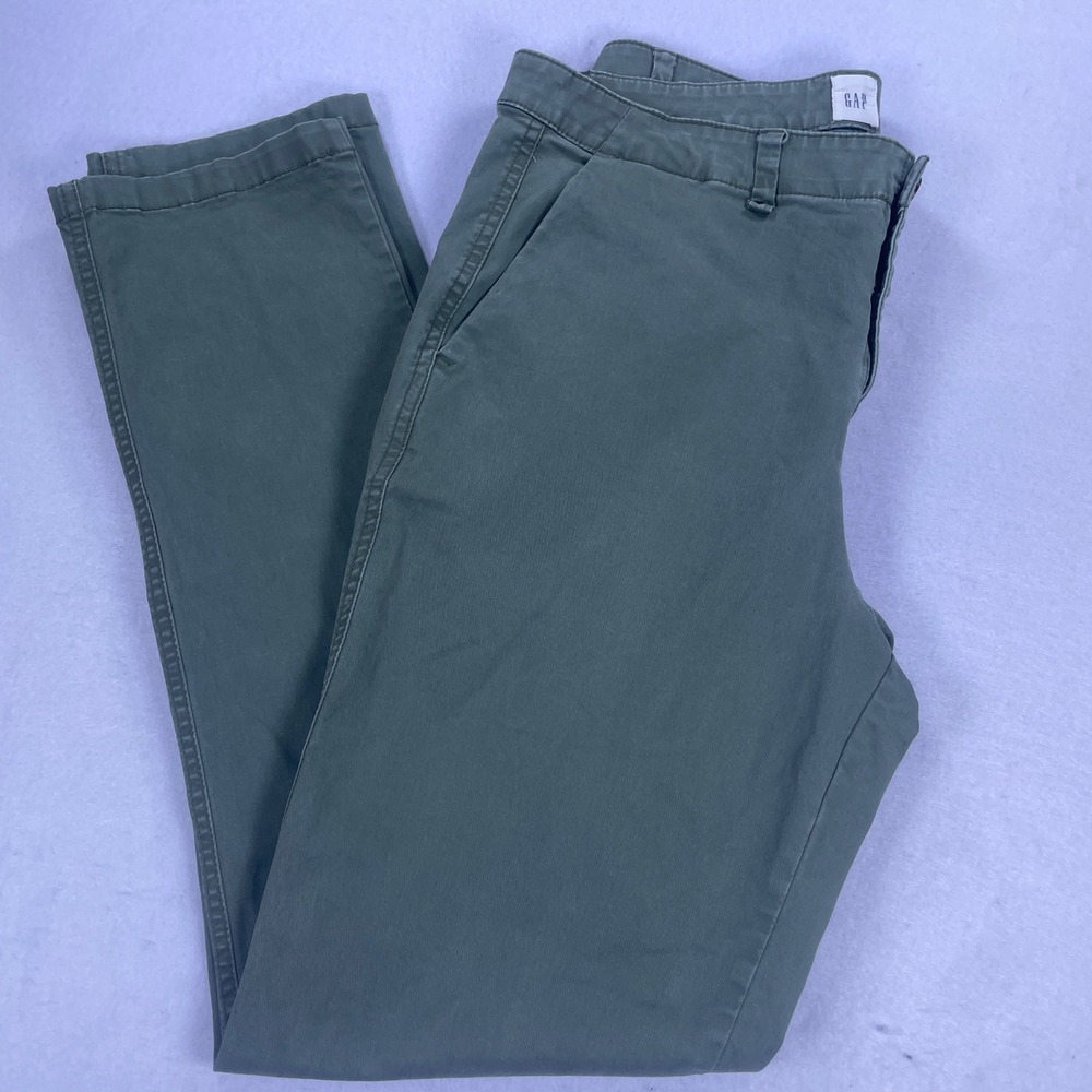 Gap Girlfriend Khaki Pants Womens 10 Tall Olive Green Chino Straight Leg Stretch